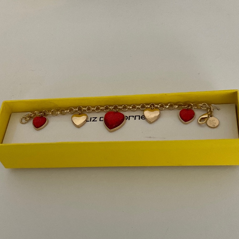 Liz Claiborne Red and Gold Heart Charm Bracelet - Picture 2 of 6